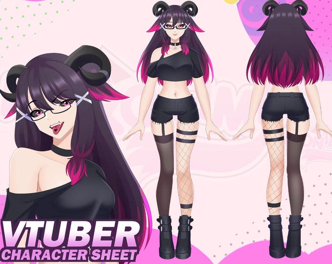 Custom Character Reference Sheet | Vtuber Character Design | Vtuber Model | Vtuber Asset | Anime Character | Character Design | Pngtuber
