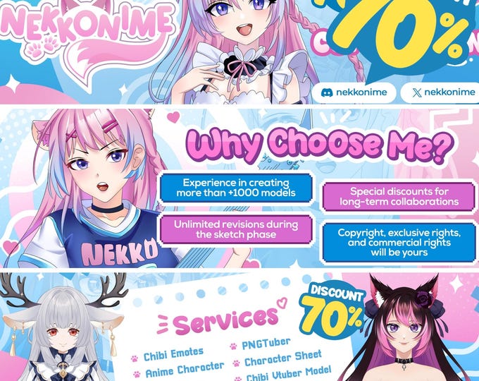 custom banner |  Custom Chibi Cute Banner | Header | twitch banner | youtube banner | banner | discord banner | Kick Banner | Twitter Banner