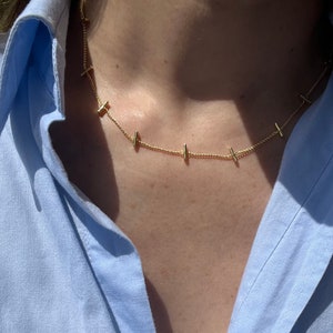 “Golden Age” Necklace - Gold-plated bronze bars, 14k gold lobster clasp