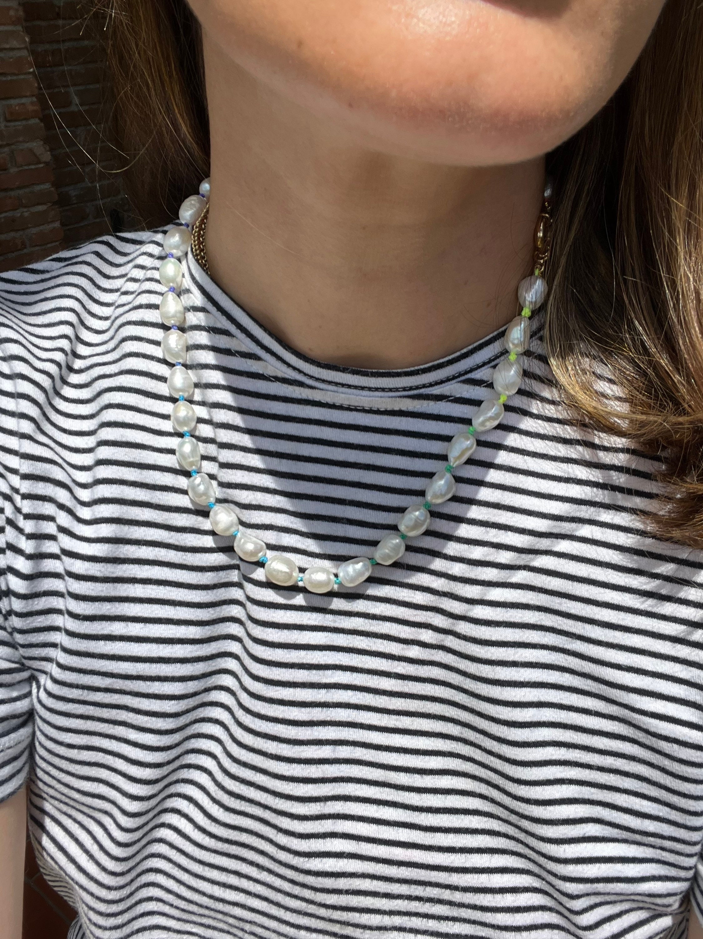 Rainbow Pearls Necklace - Rainbow of Colored Pearls Hand
