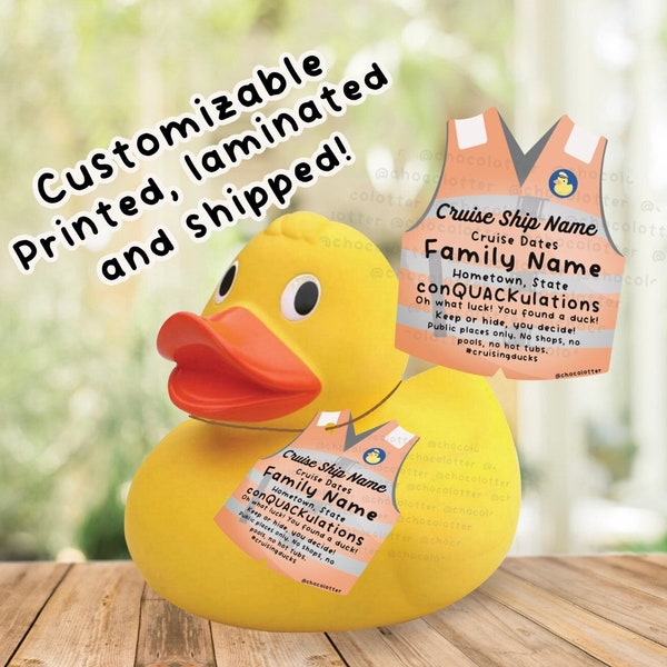 Cruising Ducks Personalized Tags, Gift for Cruiser, Carnival Duck Tags, Rubber Duck Duck Jeep, Life Jacket Duck Tags *SHIPPED TO YOU*