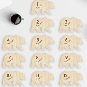 Marcadores y discos de madera con forma de oso polar para hitos mensuales de bebés recién nacidos: momentos importantes del bebé / regalo para baby shower