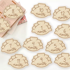 Marcadores y discos de madera para hitos mensuales de bebés recién nacidos: Dumpling Dim Sum - Momentos clave del bebé / Regalo para baby shower