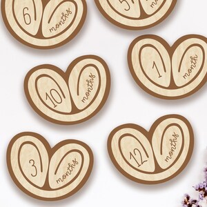 Marcadores y discos de madera para hitos mensuales de bebés de Palmier Cookies para recién nacidos: momentos importantes del bebé / regalo para baby shower