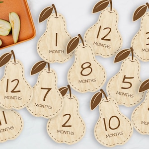 Marcadores y discos de madera de pera para hitos mensuales de bebés recién nacidos: momentos importantes del bebé / regalo para baby shower