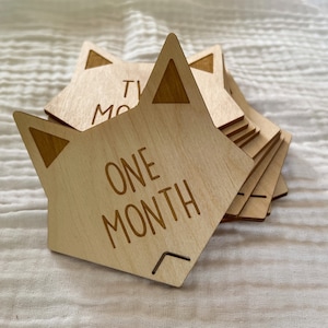 Marcadores y discos de madera con forma de zorro para hitos mensuales de bebés recién nacidos o como regalo para baby shower