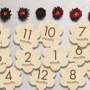 Marcadores y discos de madera con diseño de flores simples y minimalistas para hitos mensuales para bebés recién nacidos o regalo para baby shower