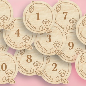 Marcadores y discos de madera con rosas para hitos mensuales de bebés recién nacidos: para momentos importantes del bebé o como regalo para baby shower