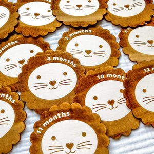 Marcadores y discos de madera para hitos mensuales de bebés de Lil Lion para recién nacidos/regalo para baby shower