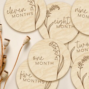 Marcadores y discos de madera con flores silvestres para hitos mensuales de bebés recién nacidos/regalo para baby shower