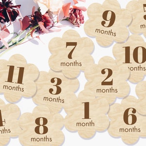 Marcadores y discos de madera con diseño clásico de flores simples para hitos mensuales para bebés recién nacidos o regalo para baby shower