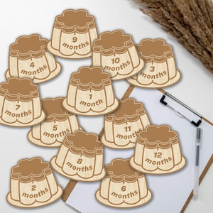Marcadores y discos de madera Purrin Pudding para hitos mensuales de bebés recién nacidos: momentos importantes del bebé / regalo para baby shower