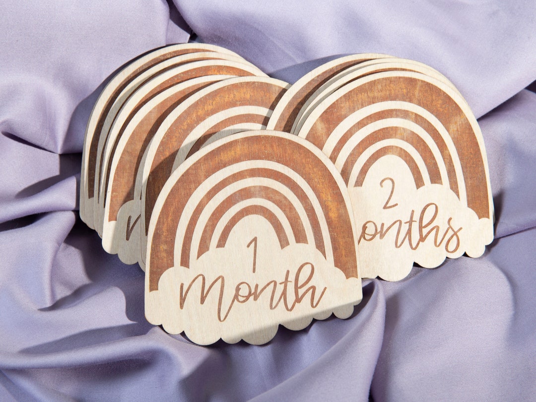 Rainbow Wooden Baby Monthly Milestone Markers & Discs for Newborn ...