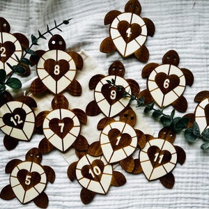 Marqueurs et disques en bois pour les jalons mensuels de bébé tortue tortue | Cadeau baby shower