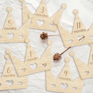 Marcadores y discos de madera con forma de corona para hitos mensuales de bebés recién nacidos o como regalo para baby shower