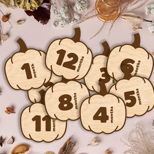Marcadores y discos de madera con forma de calabaza para hitos mensuales de bebés recién nacidos: momentos importantes del bebé / regalo para baby shower