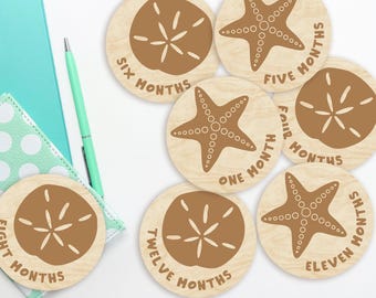 Starfish Sand Dollar Baby Milestone Markers: Coastal Wooden Discs