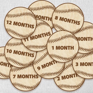 Marcadores y discos de madera para hitos mensuales de bebés con forma de juego de béisbol para recién nacidos: momentos importantes del bebé / regalo para baby shower