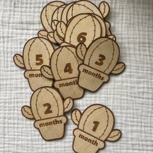 Marcadores y discos de madera con forma de cactus para hitos mensuales de bebés recién nacidos: momentos importantes del bebé / regalo para baby shower