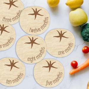 Marcadores y discos de madera con forma de tomate para hitos mensuales de bebés recién nacidos/regalo para baby shower