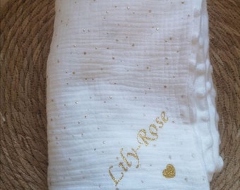 Personalized baby cotton gauze and minky blanket
