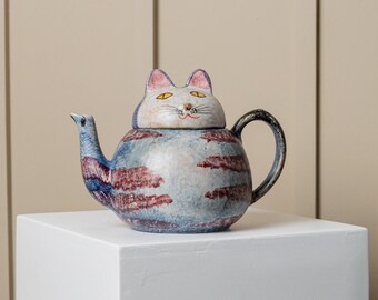 Italica Ars teapot cat - hand-painted studio ceramic jug - Mid Century Design Italy 1970s