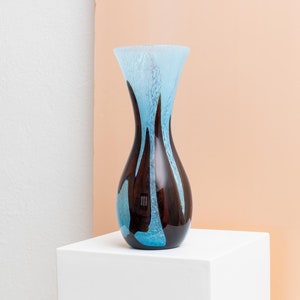 XL Murano Glass Vase - Light Blue & Brown, Mid Century Italy 1970s, Table Decoration, Retro Home - Decorative Vintage Vase, Gift Idea