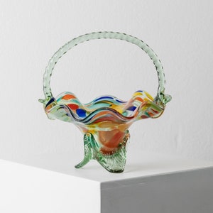Vintage Murano glass handle bowl - colorful polka dots - Mid Century Design Italy 1970s - Decorative glass art colorful, gift idea elegant