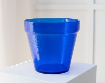 XL - Blumentopf aus blauem Glas - Mid Century Design - Italien - 1970s