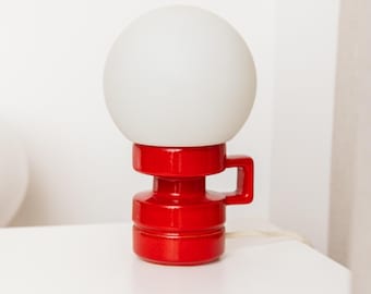 Vintage ceramic table lamp Italy 1970s - Red with white glass shade - Mid Century Design - Classic lighting - Retro gift idea