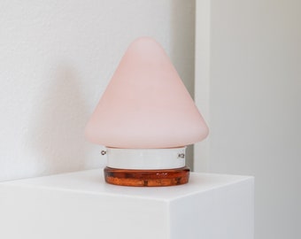 Lampe de table Murano rose orange - forme champignon - design vintage space age Italie - années 1970