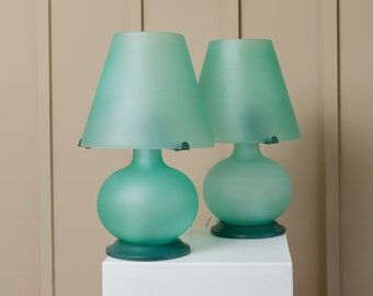 1 of 2 Mushroom table lamps in mint and green Murano glass - Italy Mid Century 1980s