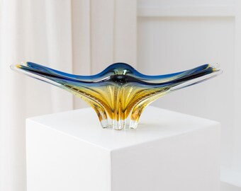 Flavio Poli Sommerso Murano Bowl - Amber Blue - Mid Century Design - 1970s