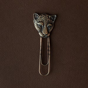 Marcapáginas vintage XL de latón con motivo de guepardo - como clip para papeles, joya o sujetapapeles - diseño italiano años 80 - regalo elegante