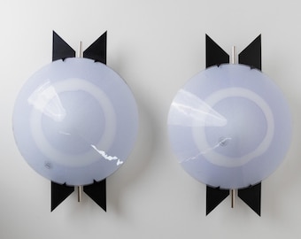 2 vintage Murano glass wall lamps - light blue glass, black metal - Italy Memphis Style 1980s - Decorative lamps, elegant gift