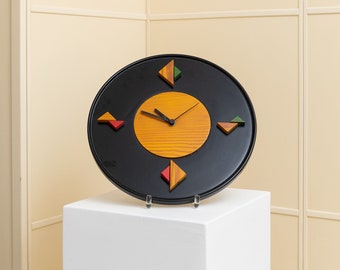 Vintage Wall Clock by Legnomania - Postmodern Memphis Style - Made in Italy 1980s
