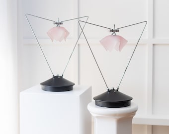 2 desk lamps pair - Postmodern Memphis design - pink chrome glass - 1980s
