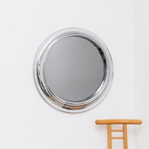 XL Chrome plated vintage wall mirror - Round mirror with smoked glass - Space Age Design - Italy 1960s