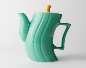 Vintage Tea Pot by M. Iosa Ghini for Naj Oleari - Wiggly Design in Turquoise, Yellow Lid - Postmodern Memphis Style 1980s - Retro Gift Idea