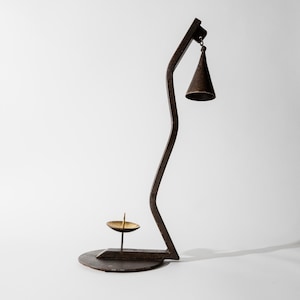 Vintage 1960s Hand forged Iron Candleholder, Zig Zag Design with Removable Candle Snuffer, Sculptural Metal Decor, Table Accent, Gift Idea
