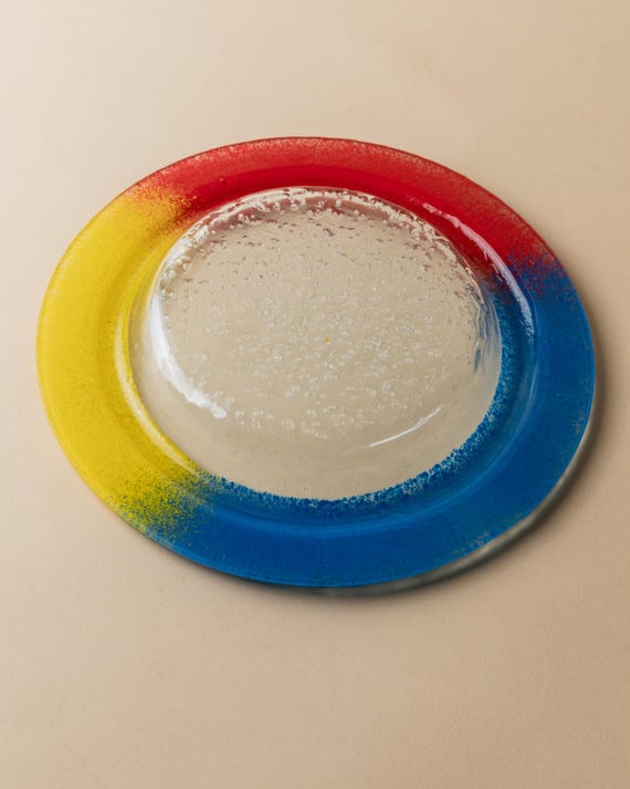 ヴィンテージ ムラーノガラスボウル - カラフルな青、赤、黄色のガラス