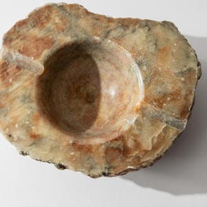 Vintage 1960s Alabaster Ashtray, Hand Carved Italian Stone with Raw Textured Design, Sculptural Table Decor, Timeless Elegant Gift Idea image 6