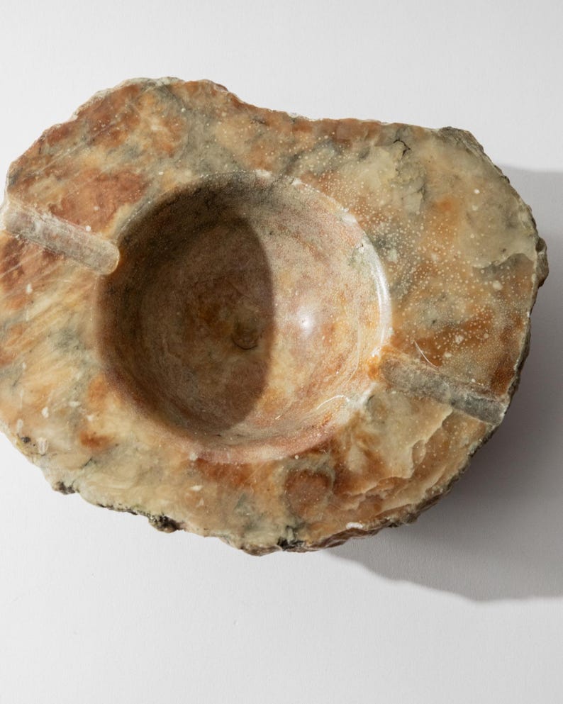 Vintage 1960s Alabaster Ashtray, Hand Carved Italian Stone with Raw Textured Design, Sculptural Table Decor, Timeless Elegant Gift Idea image 6