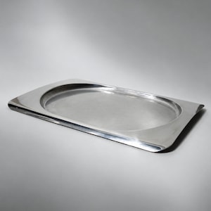 Vintage 1990s Stainless Steel Tray, Rectangular with Oval Recess, Minimalist Modern Design, Functional Serving Piece, Elegant Gift Idea