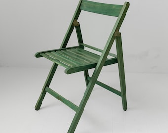 Vintage 1970s Wooden Folding Chair, by Realpina Italy, Green Finish, Practical Functional Design Piece, Retro Seating, Gift Idea