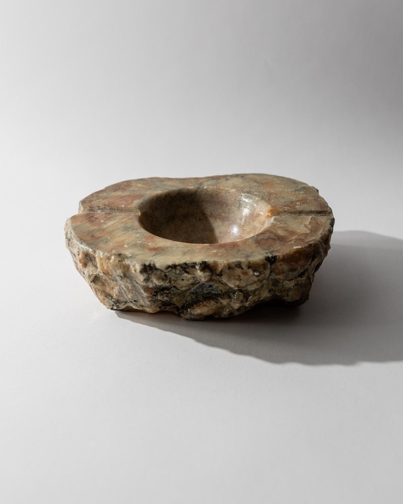 Vintage 1960s Alabaster Ashtray, Hand Carved Italian Stone with Raw Textured Design, Sculptural Table Decor, Timeless Elegant Gift Idea image 7