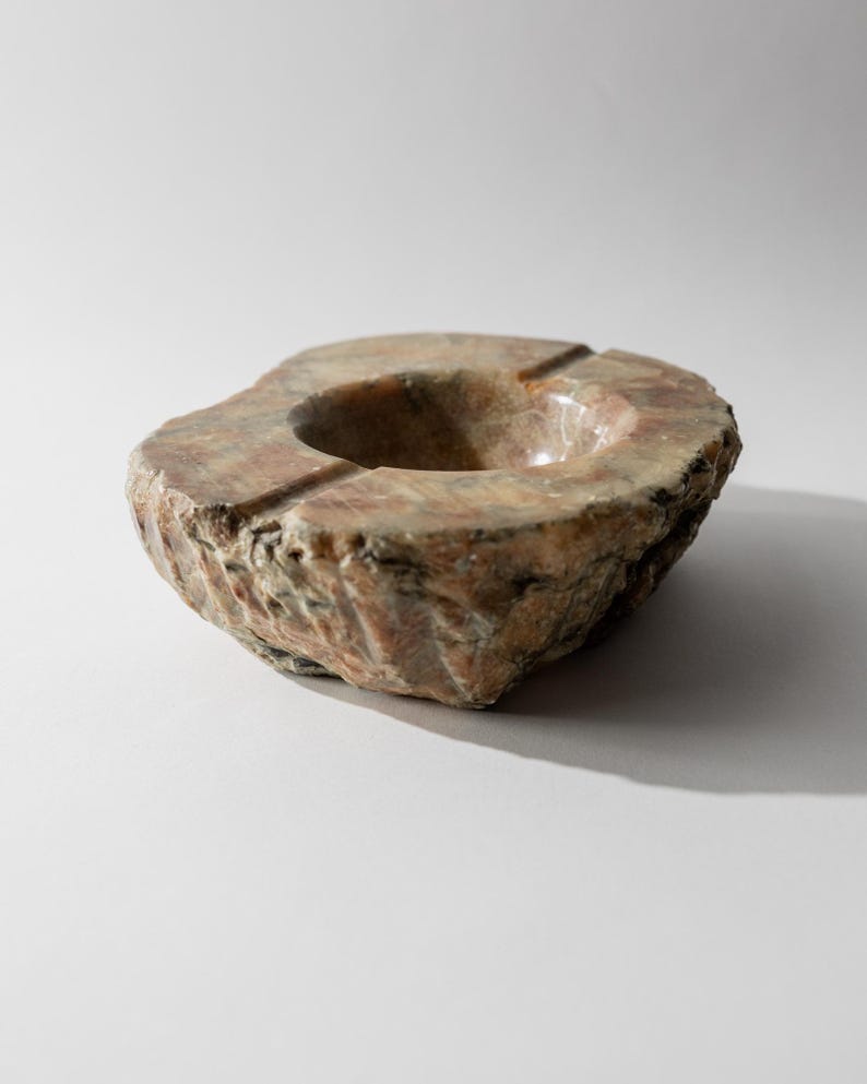 Vintage 1960s Alabaster Ashtray, Hand Carved Italian Stone with Raw Textured Design, Sculptural Table Decor, Timeless Elegant Gift Idea image 1