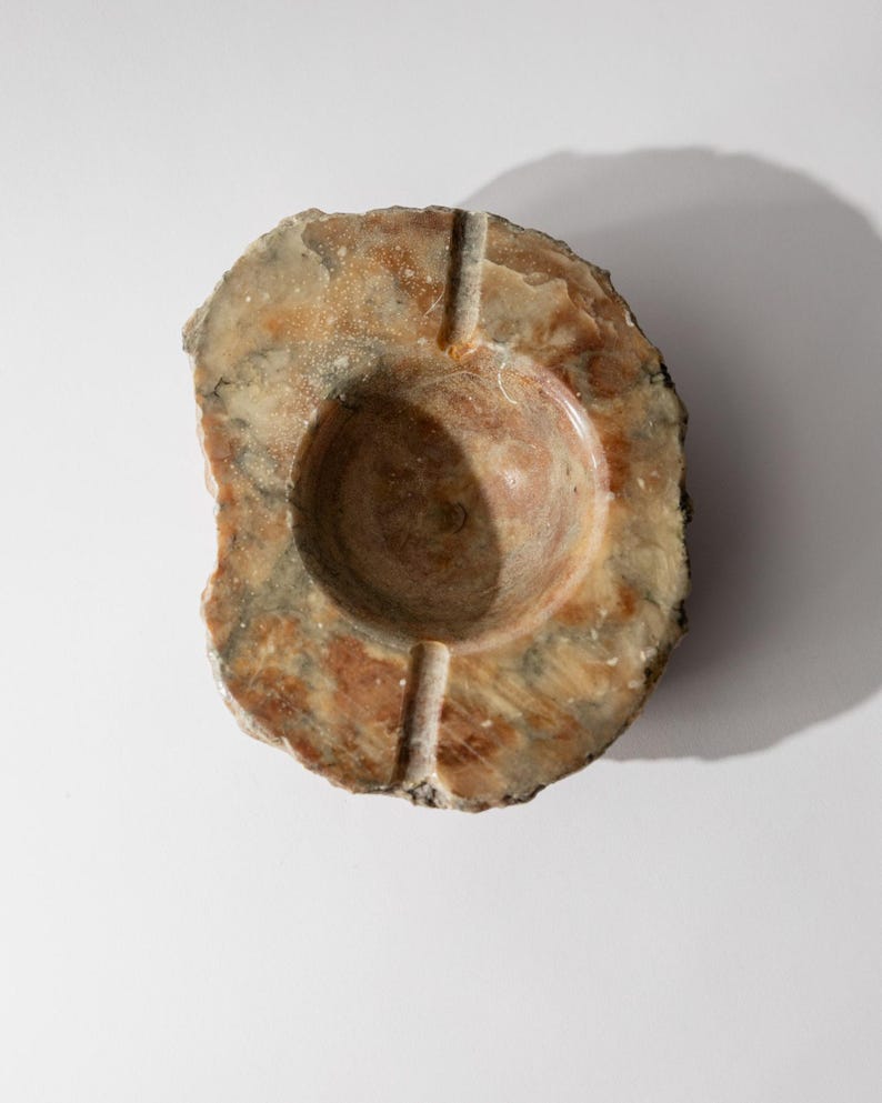 Vintage 1960s Alabaster Ashtray, Hand Carved Italian Stone with Raw Textured Design, Sculptural Table Decor, Timeless Elegant Gift Idea image 2