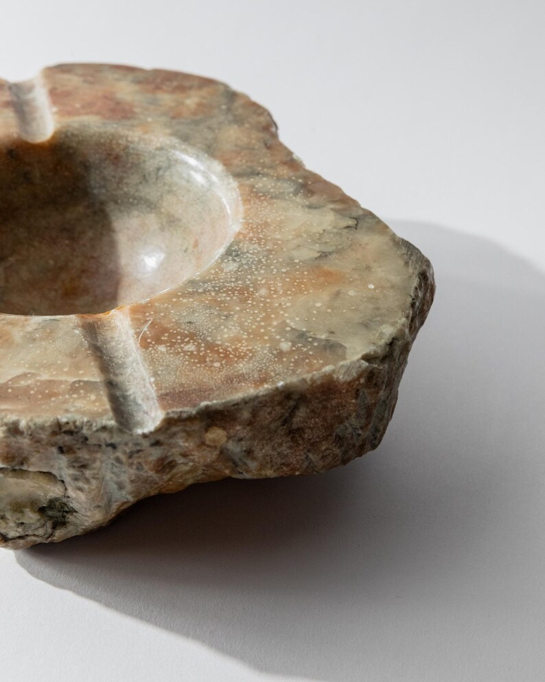 Vintage 1960s Alabaster Ashtray, Hand Carved Italian Stone with Raw Textured Design, Sculptural Table Decor, Timeless Elegant Gift Idea image 8