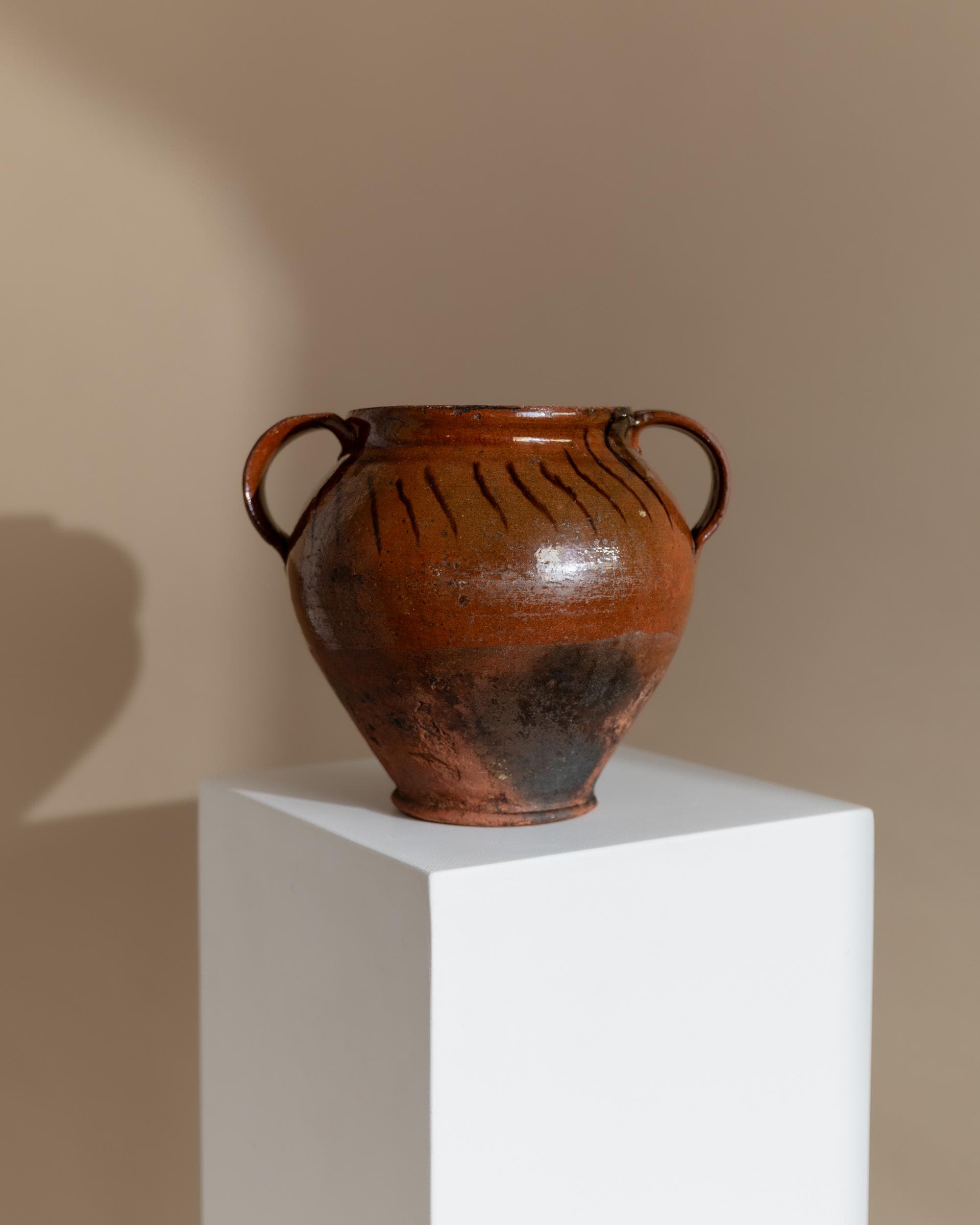 Antique Rustic Ceramic Confit Pot Italy 19th Century